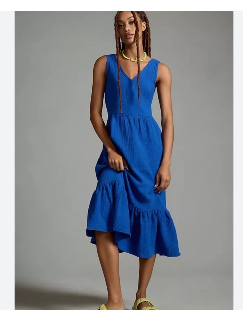 Anthropologie Sol Angeles V-Neck Sleeveless Crepe Dress in Blue Sz S